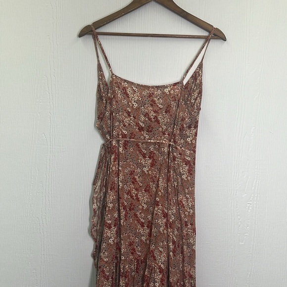 Free People - All My Love Multi Color Floral Pink Wrap Spaghetti Strap Dress Med - Picture 9 of 9